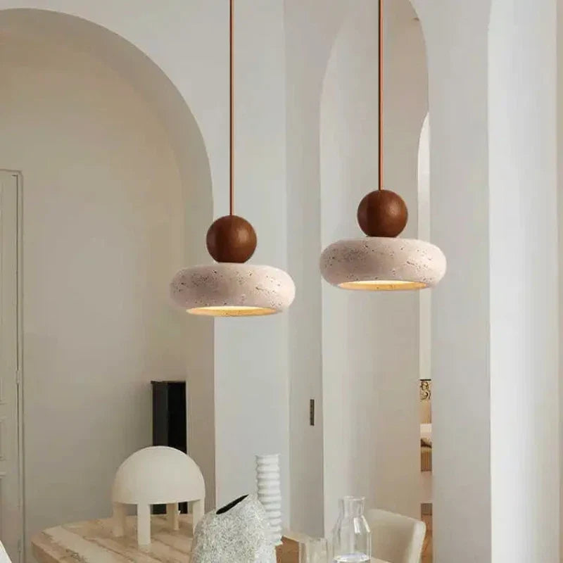 Natural Stone & Wood Pendant Light