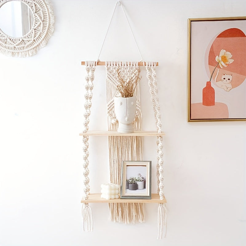 Boho Macrame Wall Shelf