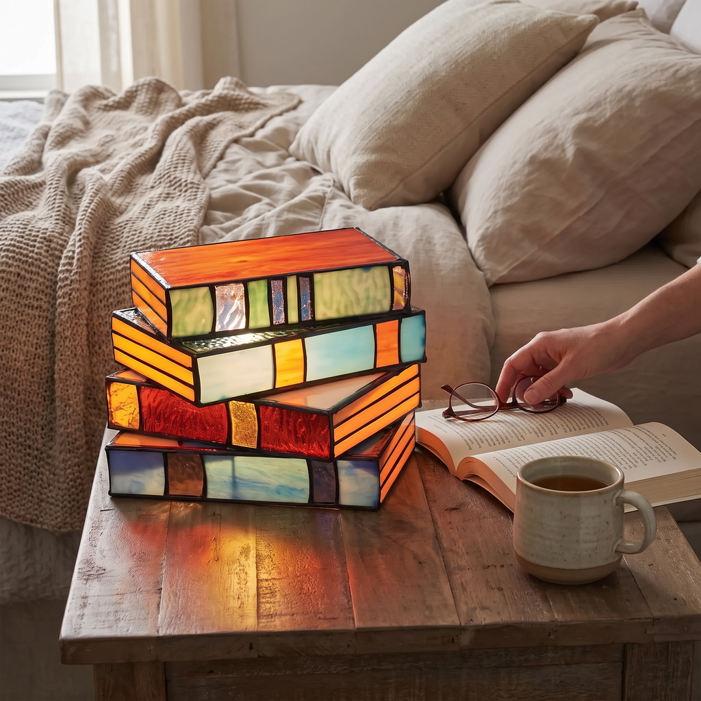 Stained Glass Book Lamp | Handcrafted Art Lighting