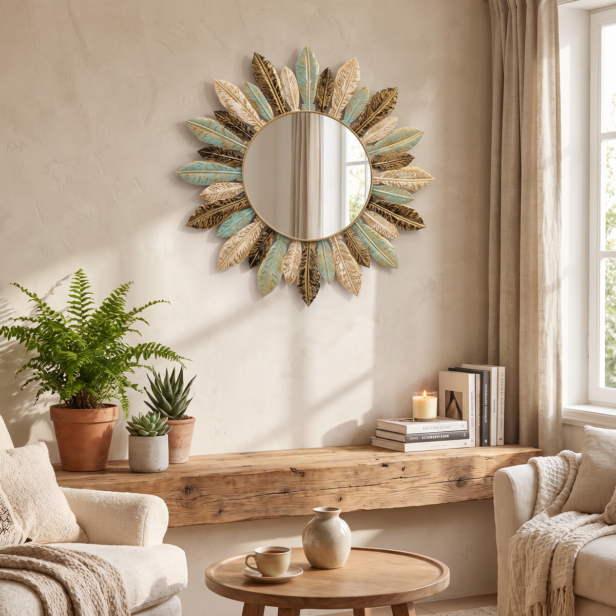 Bohemian Sunburst Metal Wall Mirror