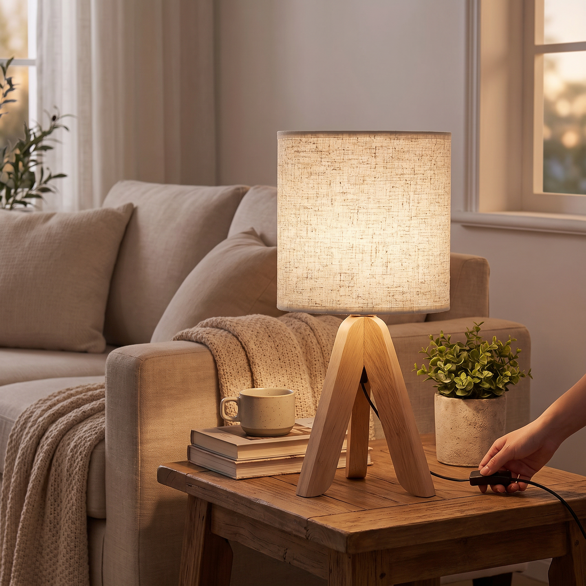 Nordic Wooden Tripod Table Lamp