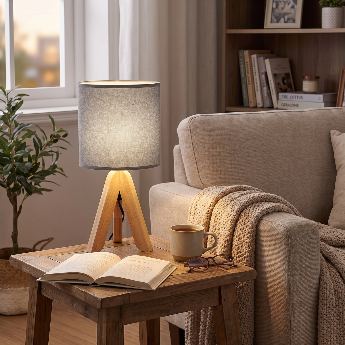 Nordic Wooden Tripod Table Lamp