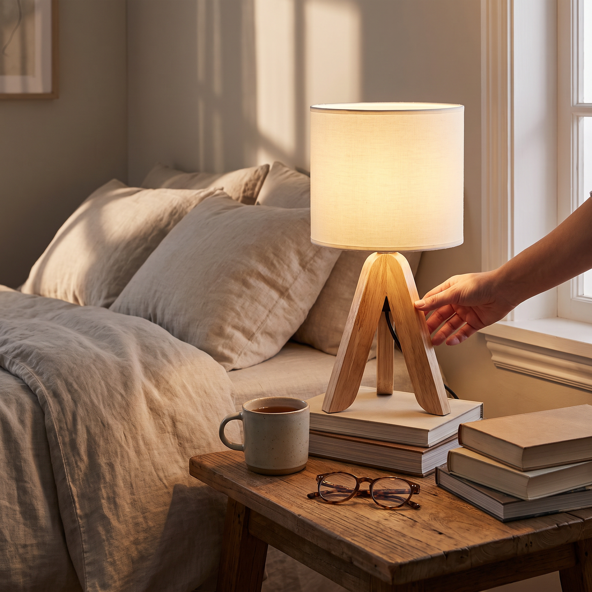 Nordic Wooden Tripod Table Lamp
