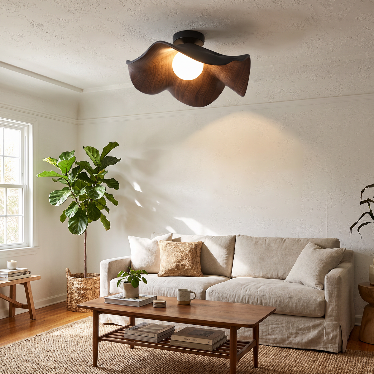 Scandinavian Wooden Lotus Ceiling Light