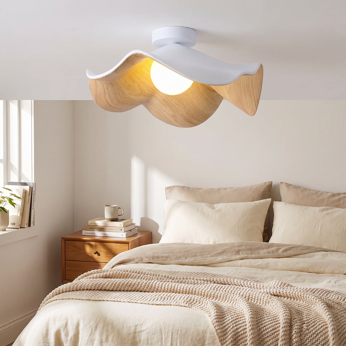Scandinavian Wooden Lotus Ceiling Light