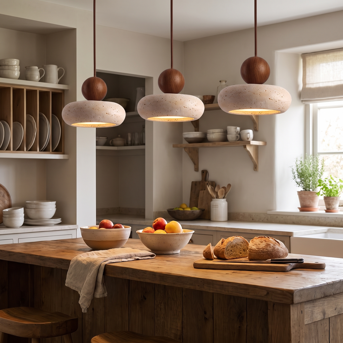 Natural Stone & Wood Pendant Light