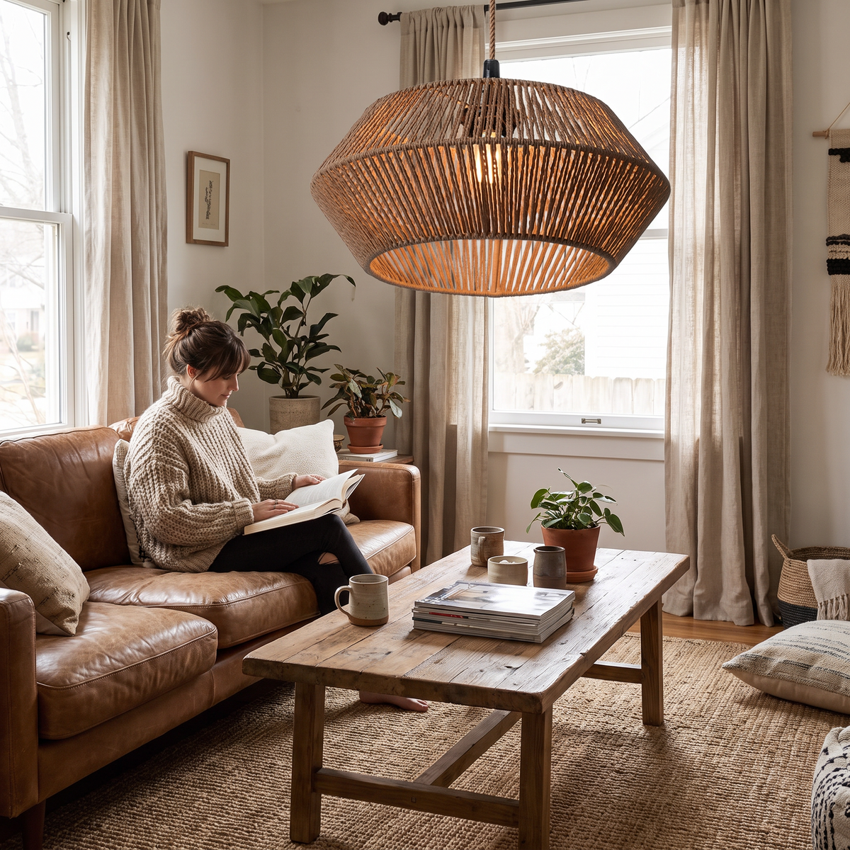 Handwoven Paper Rope Pendant Light Shade