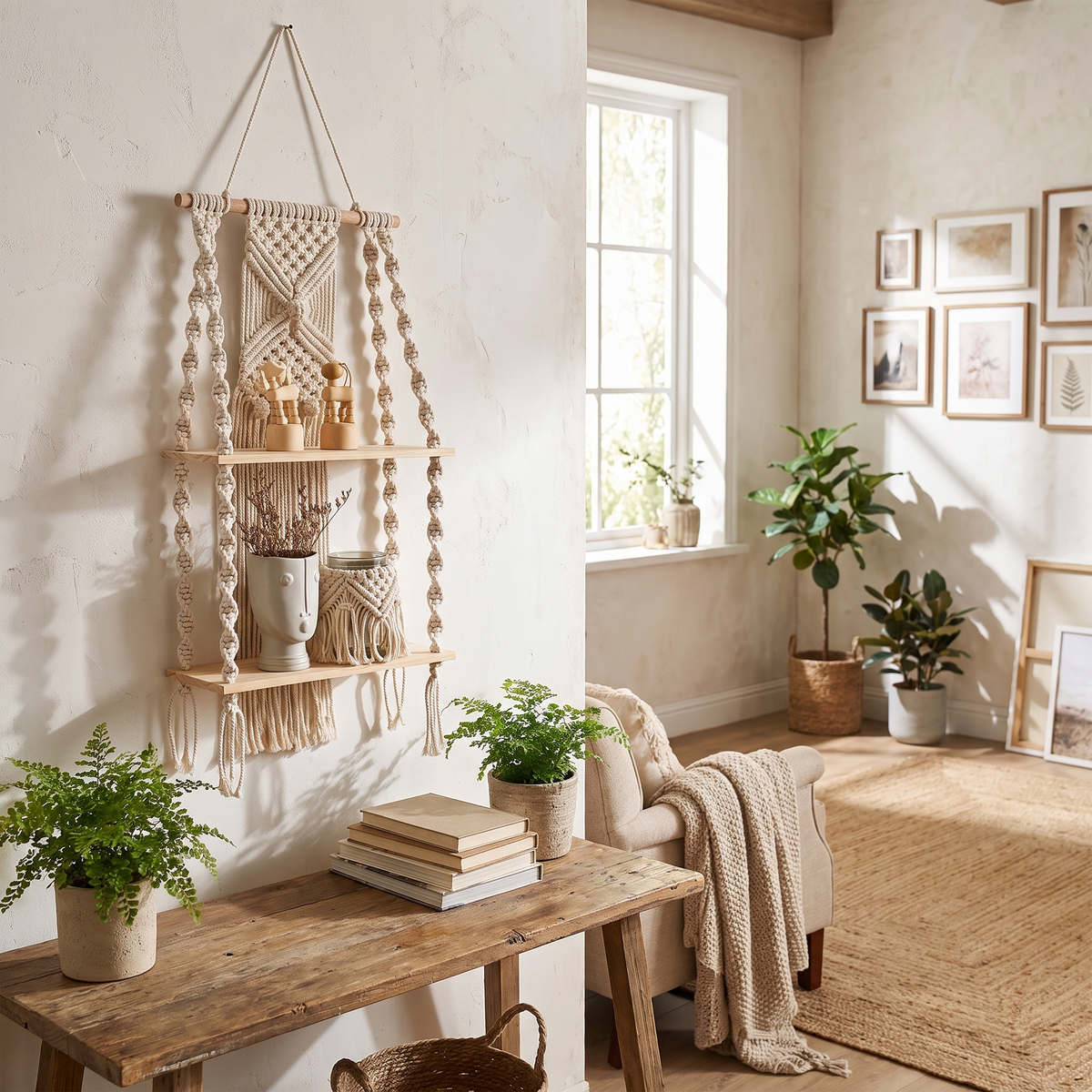 Boho Macrame Wall Shelf