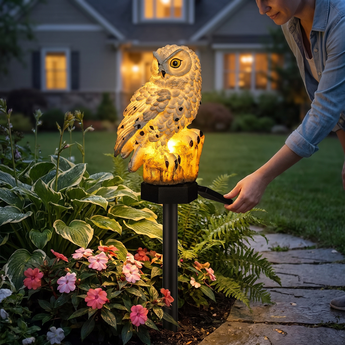 Garden Light Solar Owl Outdoor Pathway Stake Lamp
