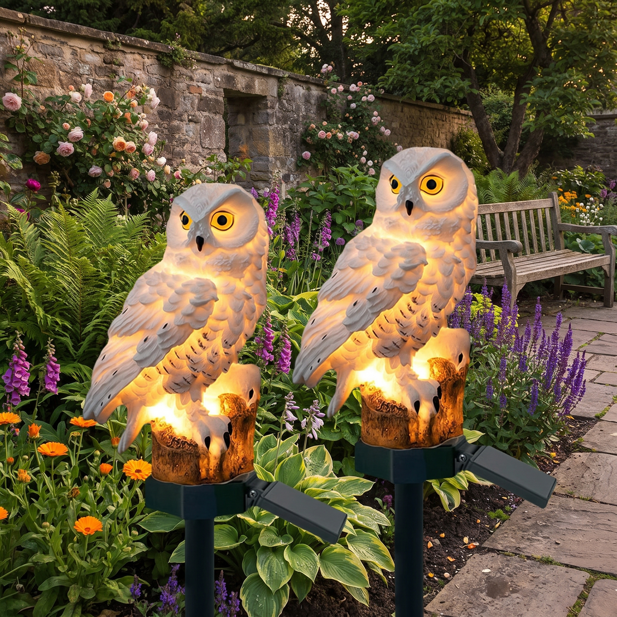 Garden Light Solar Owl Outdoor Pathway Stake Lamp