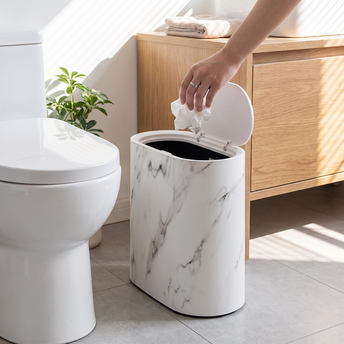 Marble Pattern Trash Can