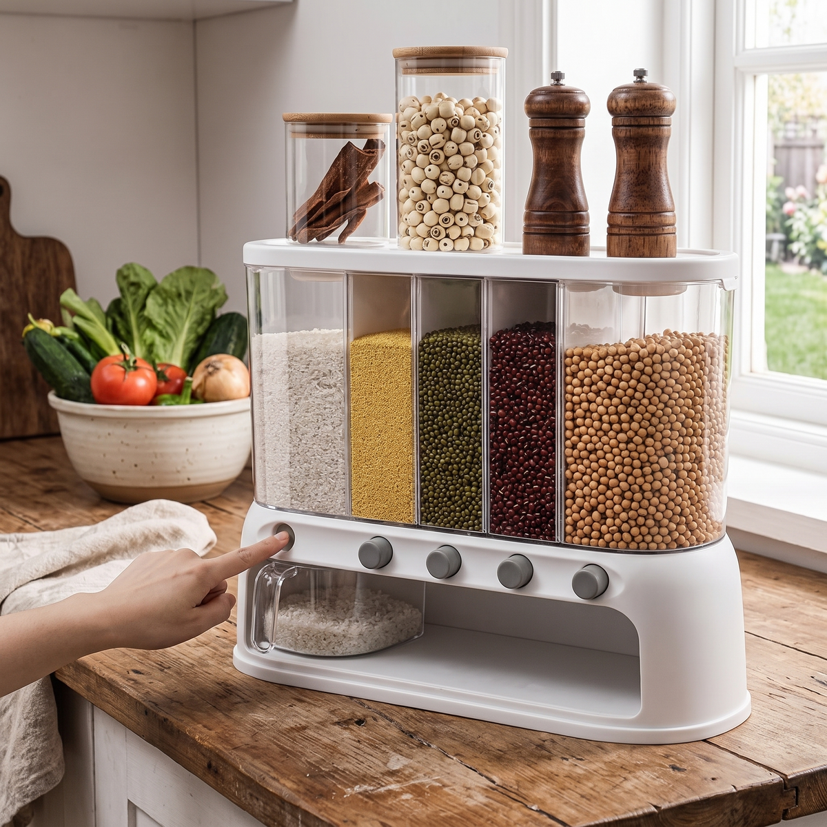 Multi-Compartment Kitchen Grain Storage Container