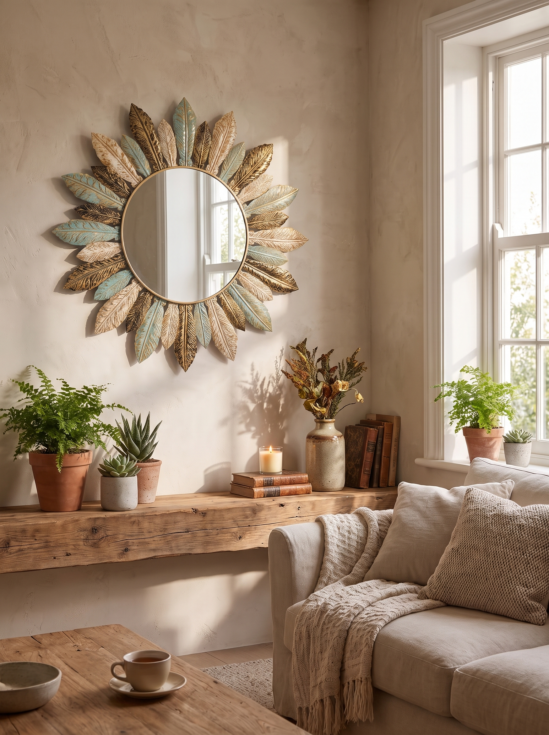 Bohemian Sunburst Metal Wall Mirror lifestyle image