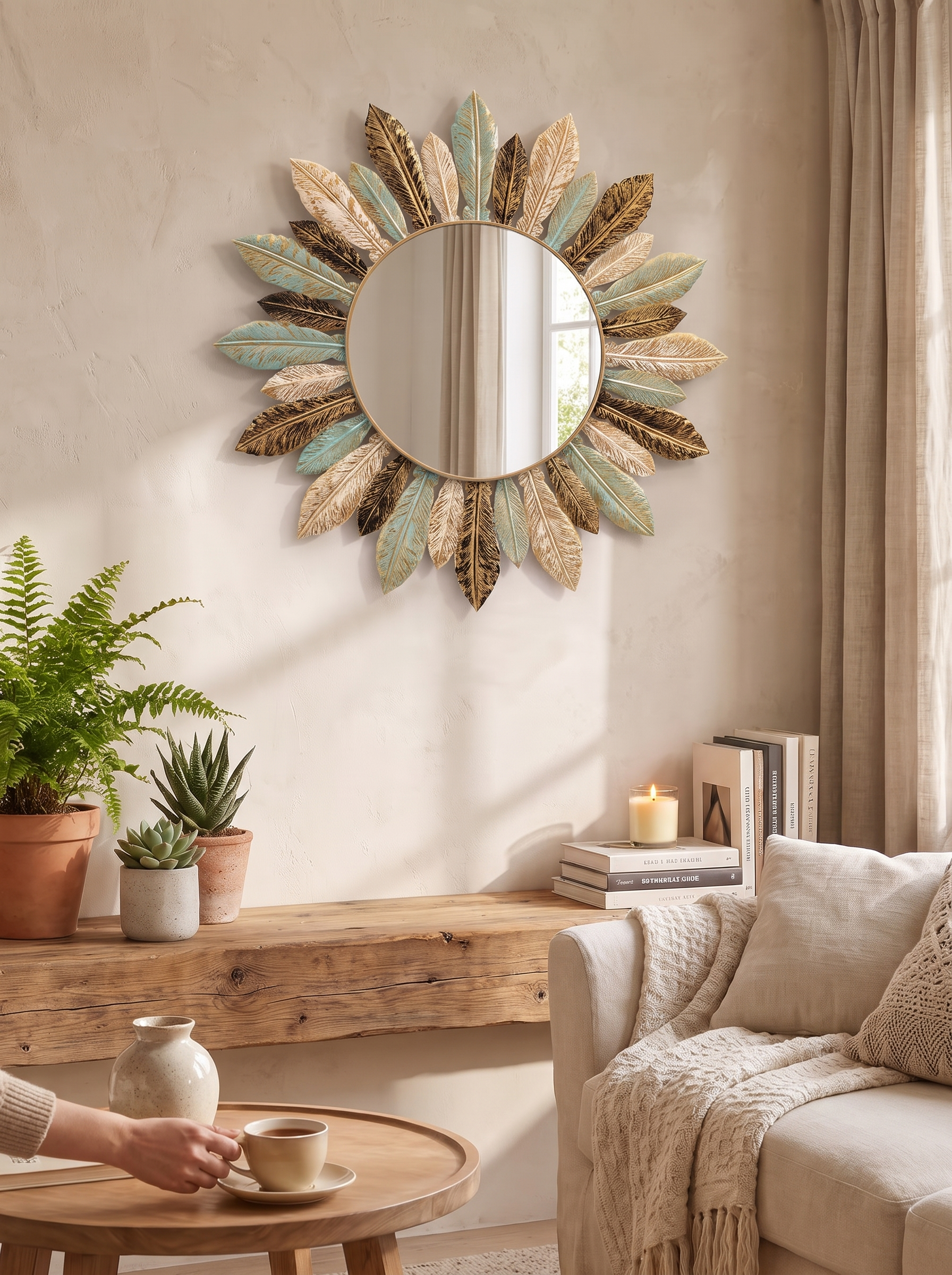 Bohemian Sunburst Metal Wall Mirror lifestyle image