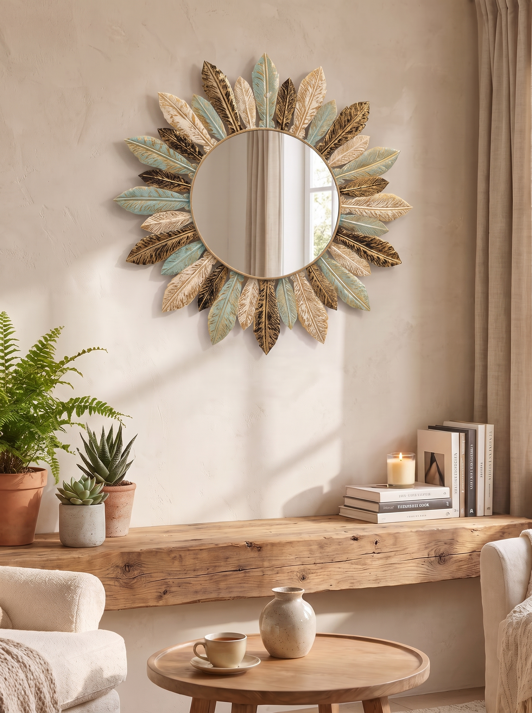 Bohemian Sunburst Metal Wall Mirror lifestyle image