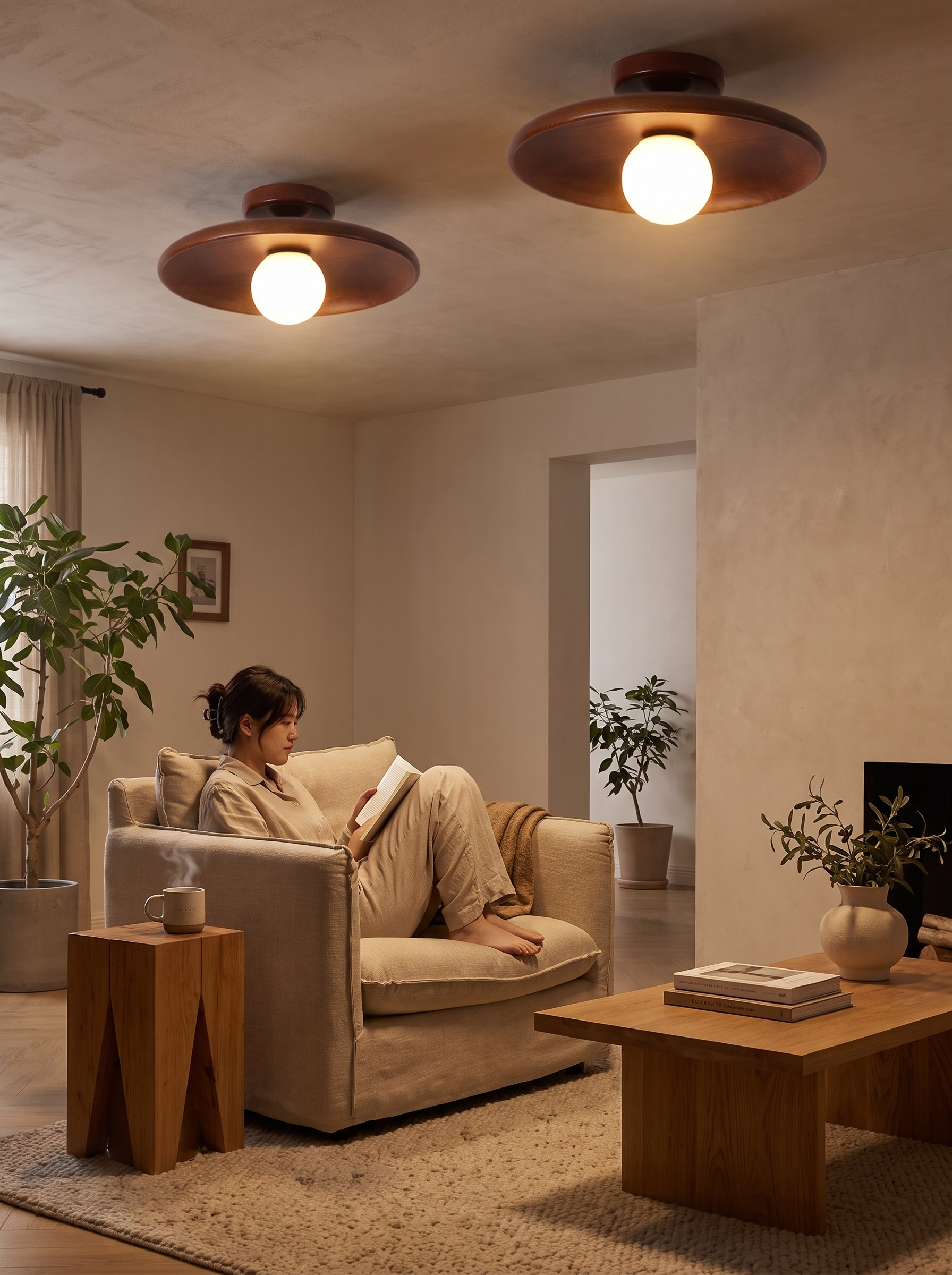 Modern Wooden Ceiling Light lifestyle image