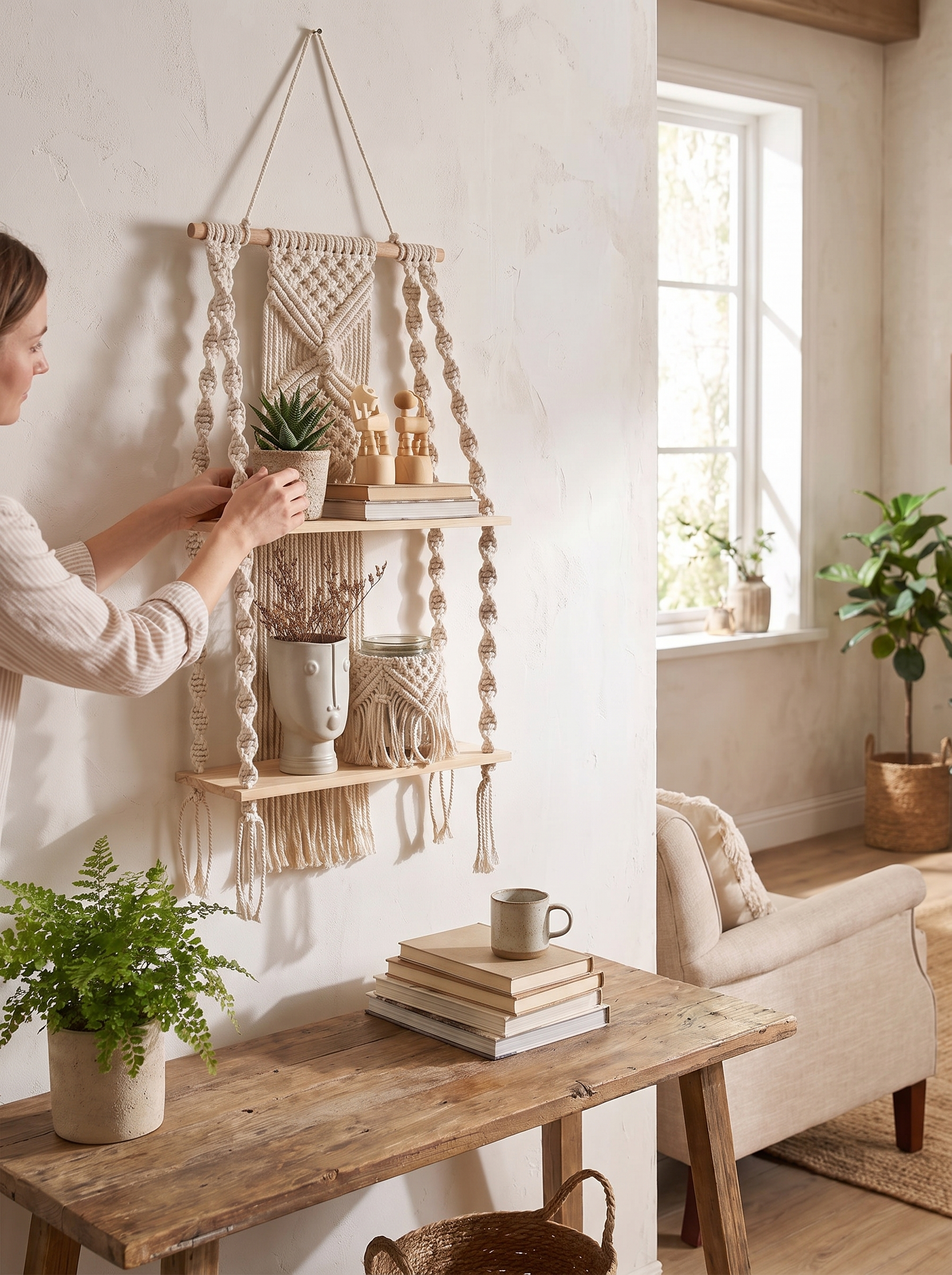 Boho Macrame Wall Shelf lifestyle image