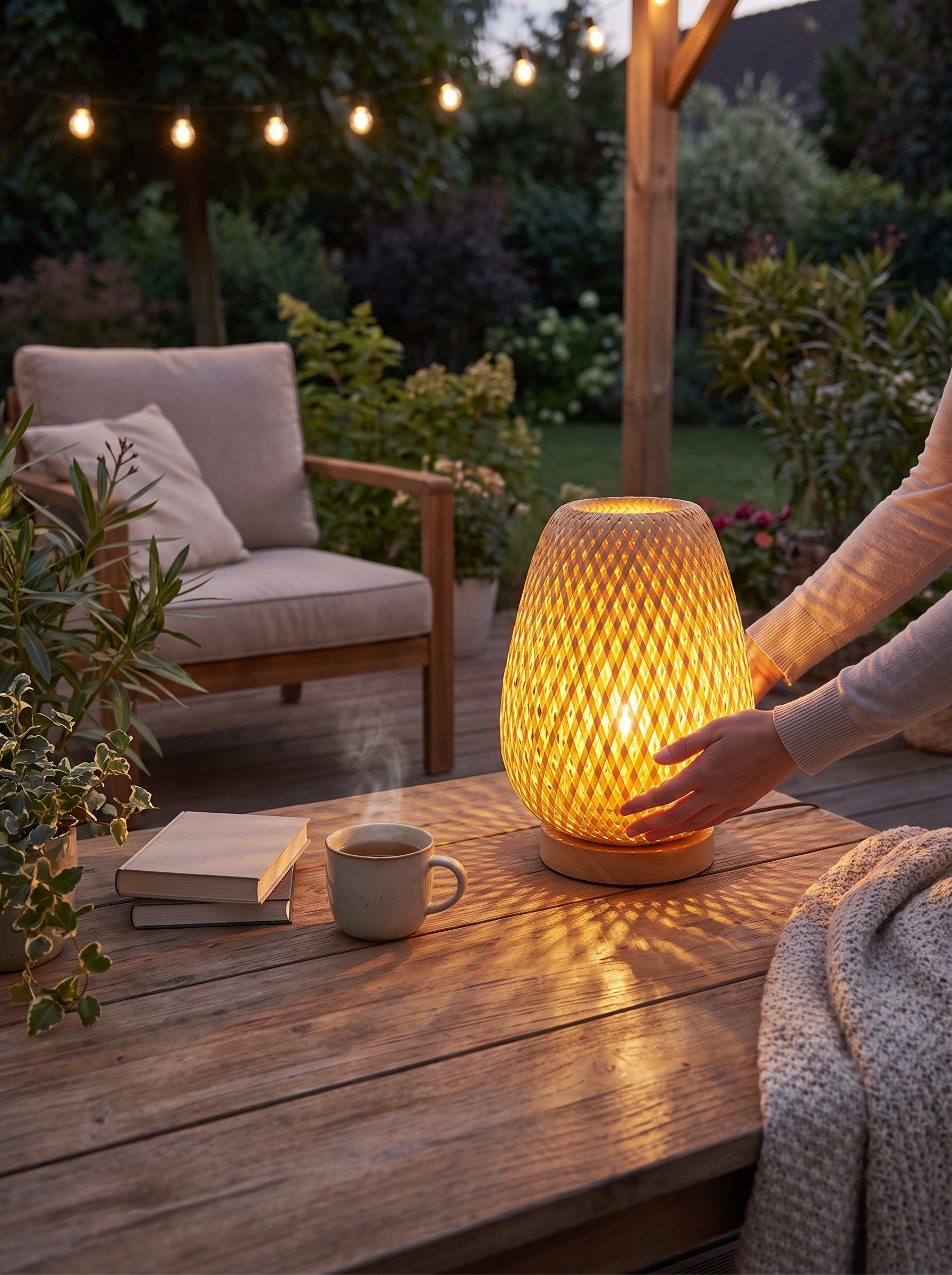 Handmade Bamboo Woven Bedside Lamp lifestyle image