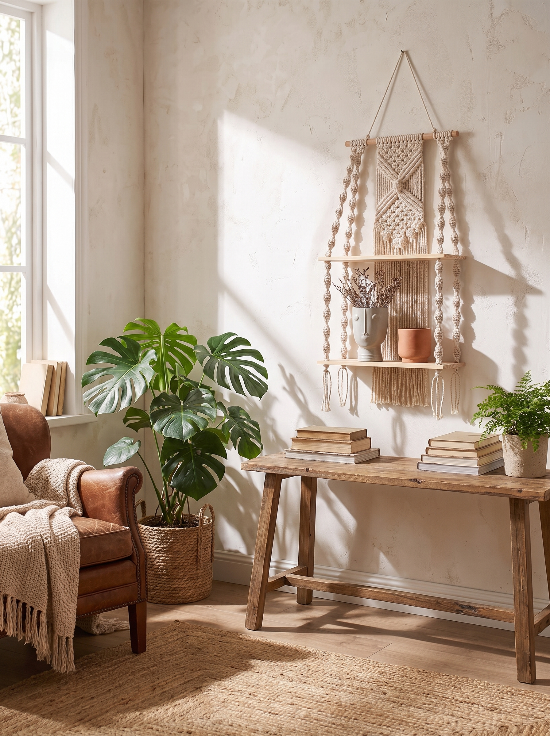 Boho Macrame Wall Shelf lifestyle image