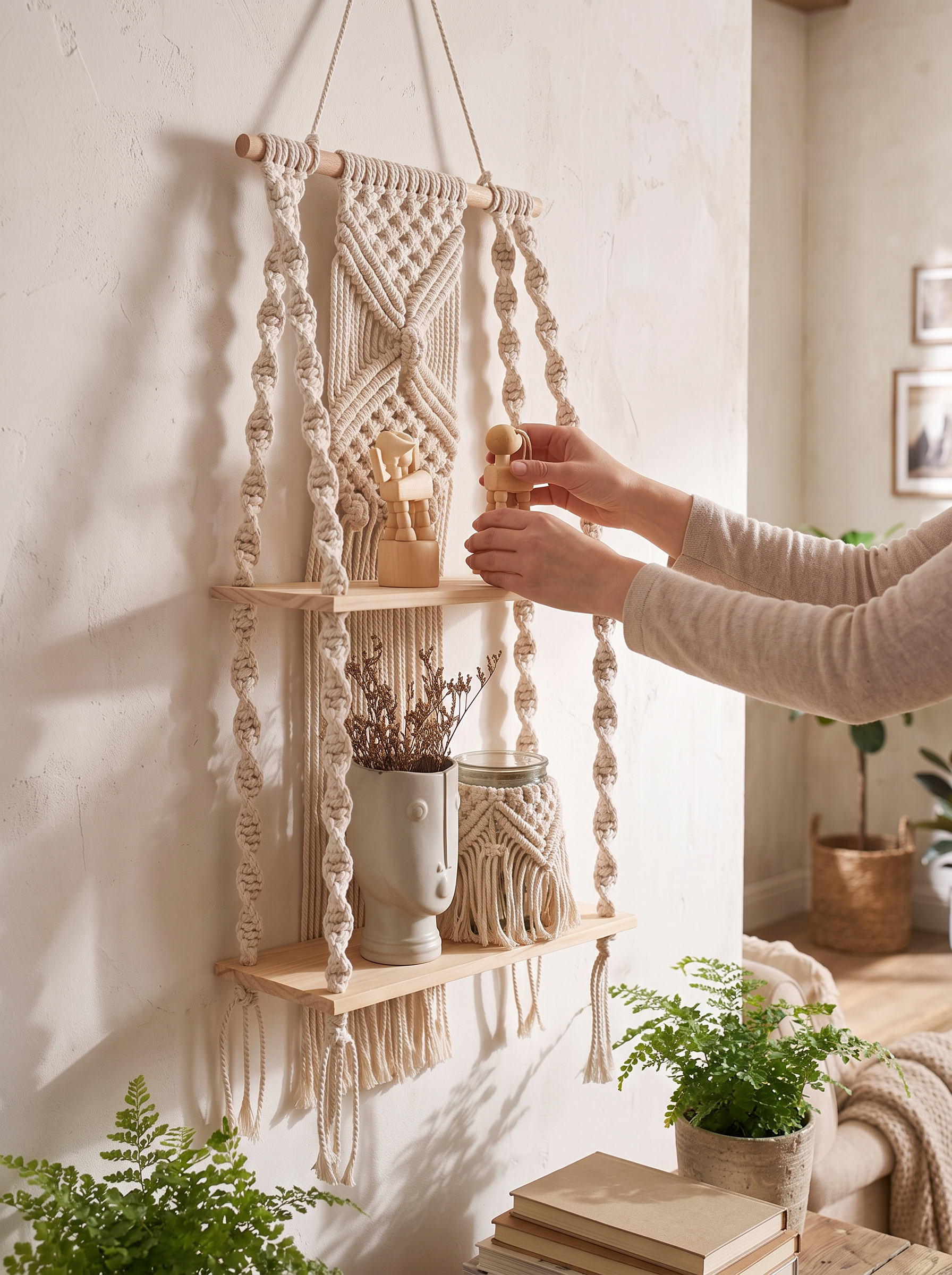 Boho Macrame Wall Shelf lifestyle image