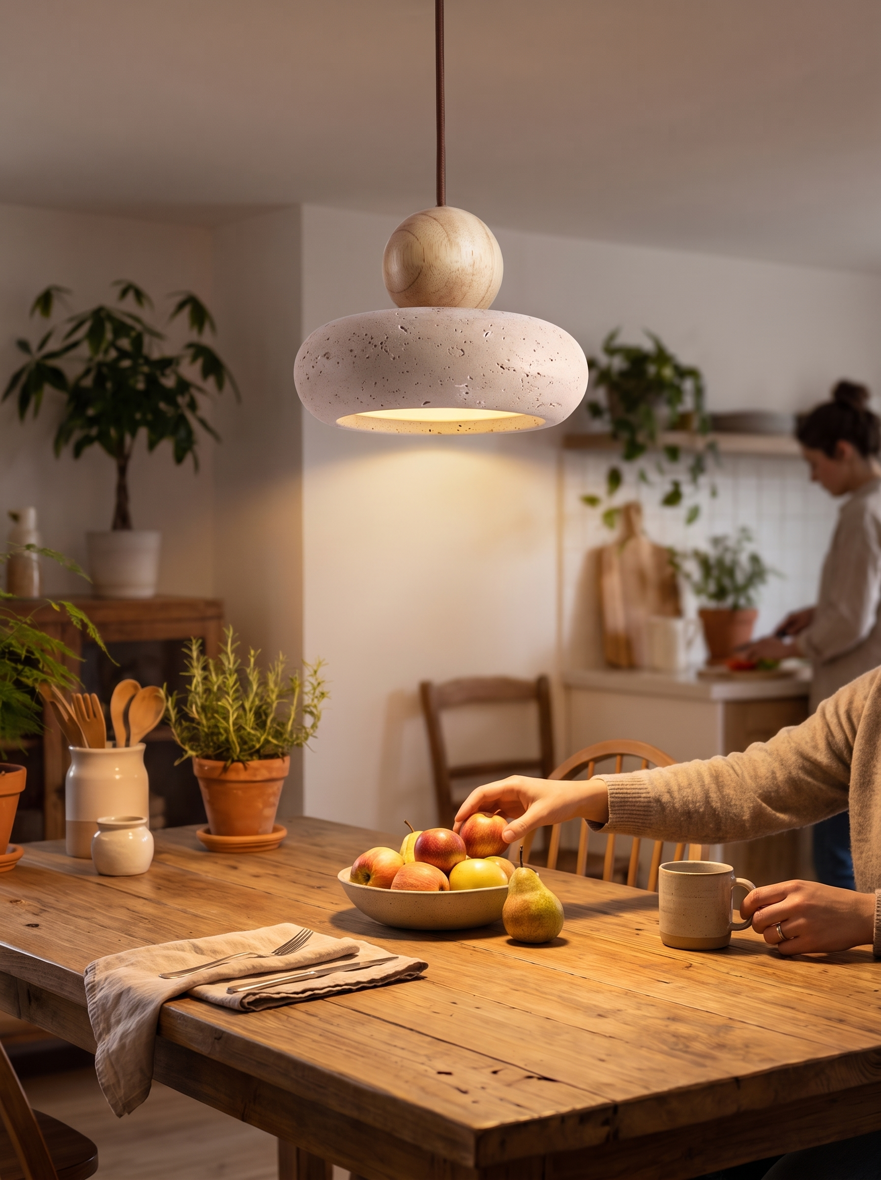 Natural Stone & Wood Pendant Light lifestyle image