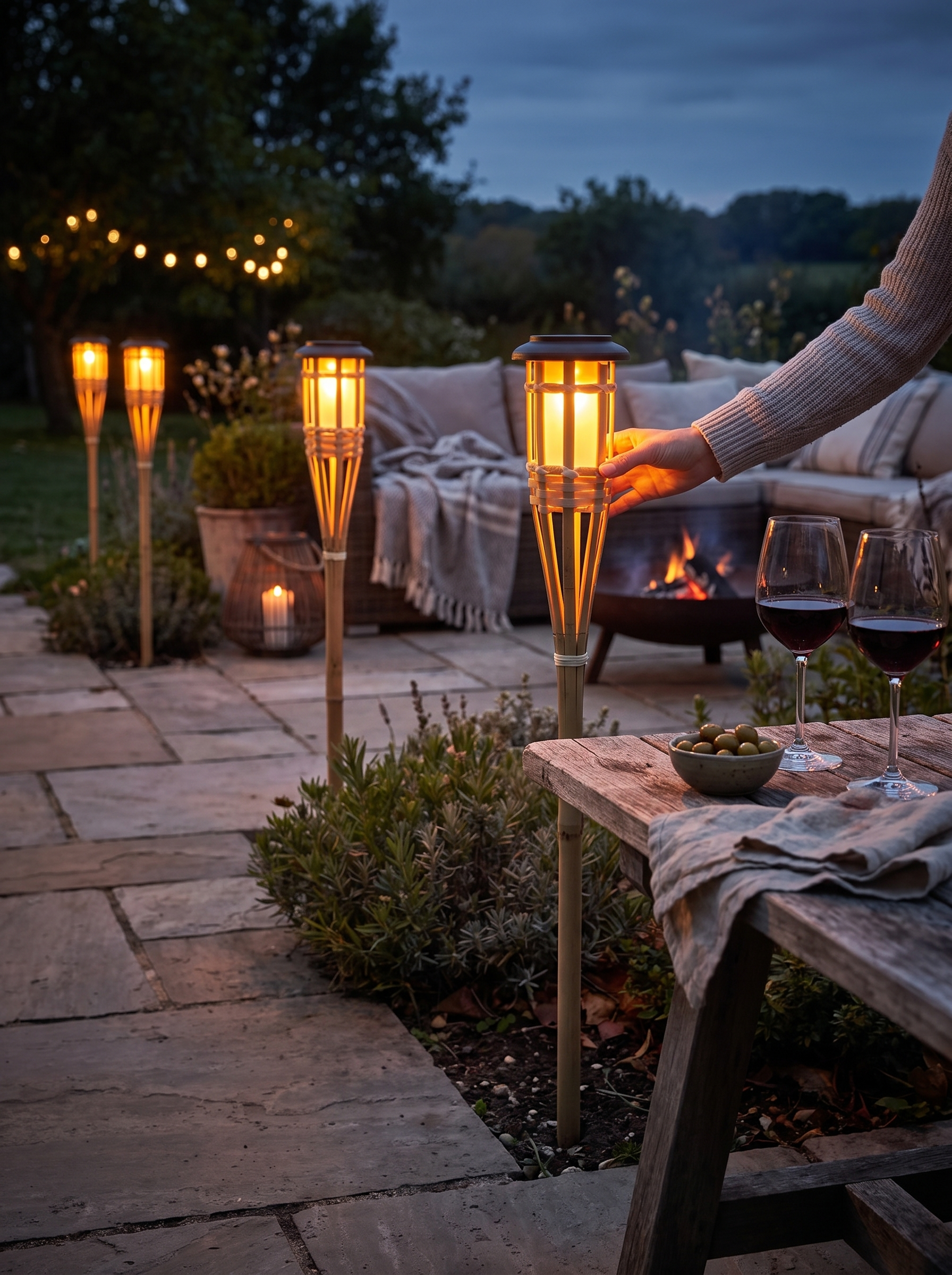 Solar Bamboo Flame Lights 2-Pack lifestyle image