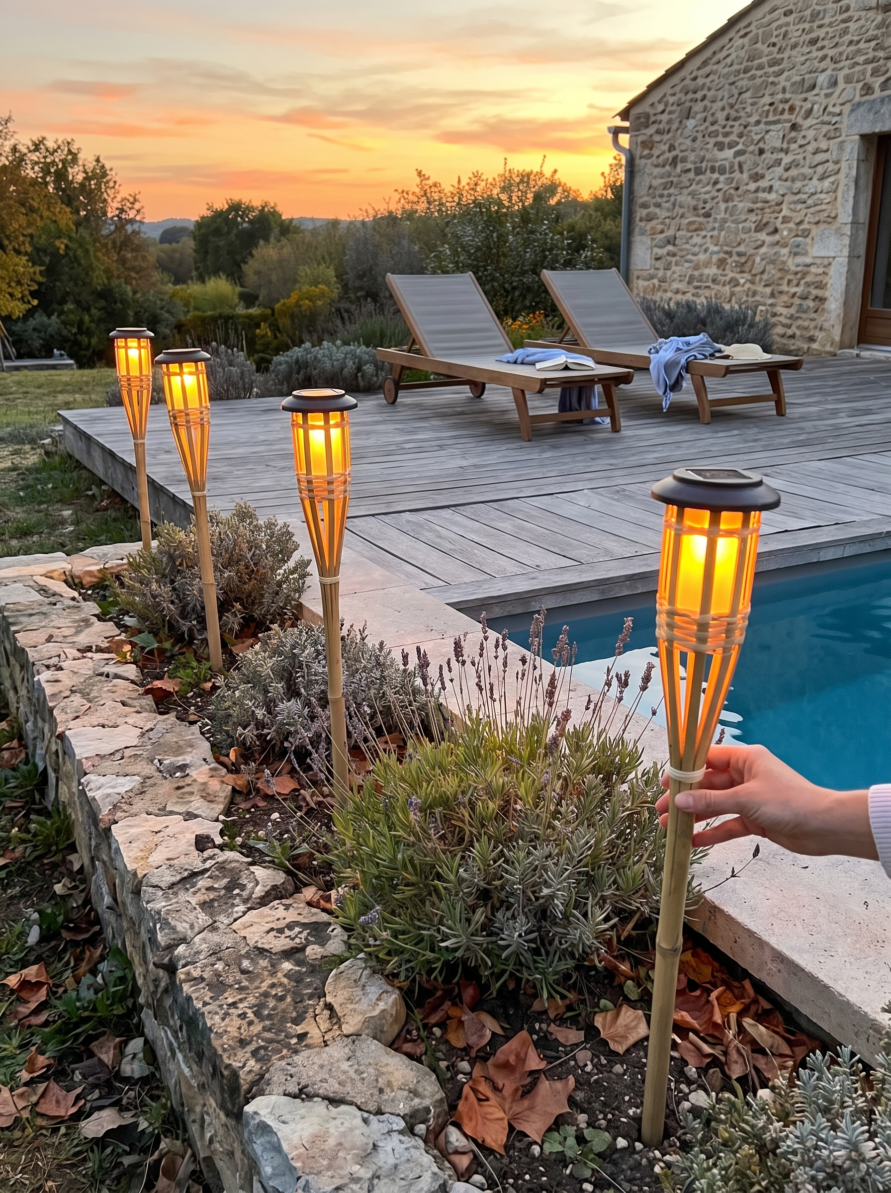 Solar Bamboo Flame Lights 2-Pack lifestyle image