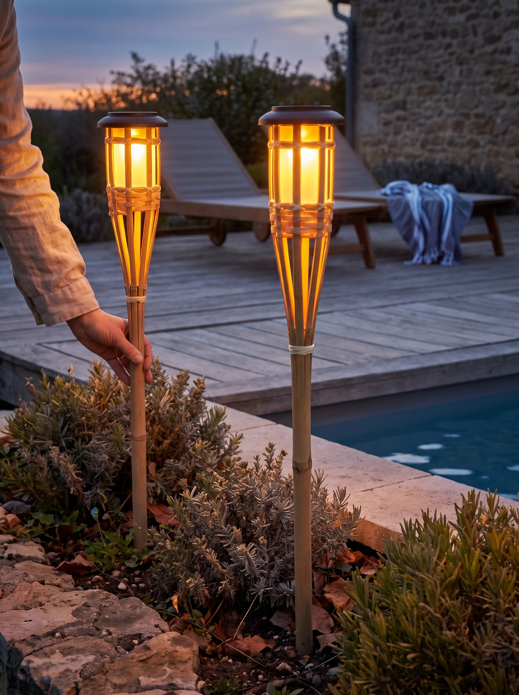 Solar Bamboo Flame Lights 2-Pack lifestyle image