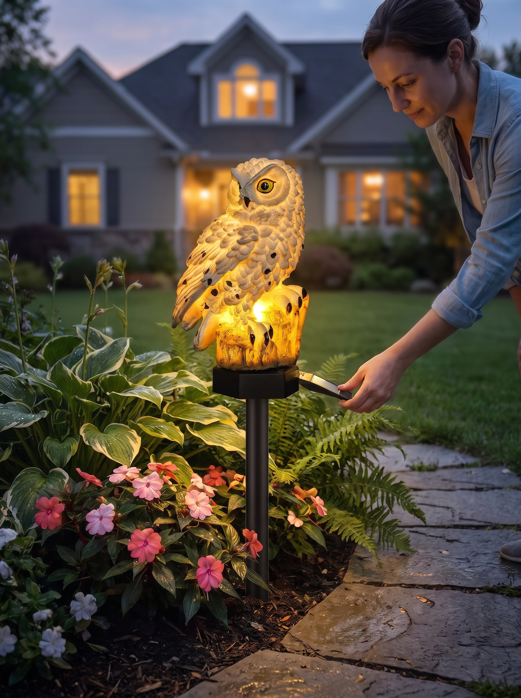 Solar Owl Pathway Stake Light lifestyle image