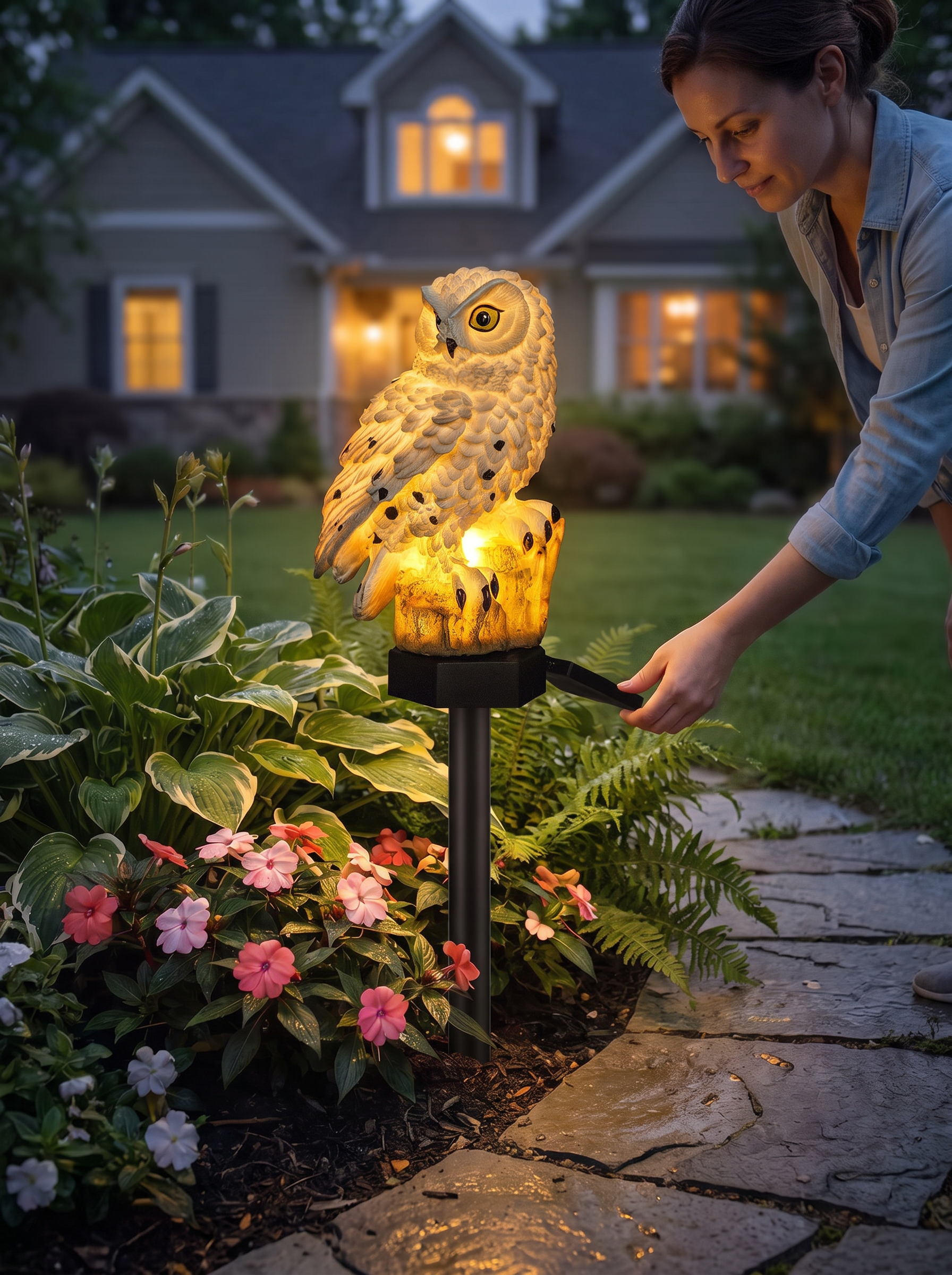 Solar Owl Pathway Stake Light lifestyle image